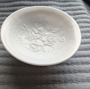 Milk Glass White Embossed Floral Dish